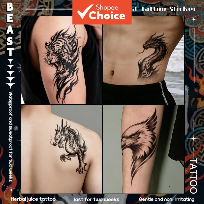 Adesivo De Tatuagem Animal De Longa Duração À Prova D'água , Designs De Dragão Águia Leão Lobo , Decalque De Ervas Semip