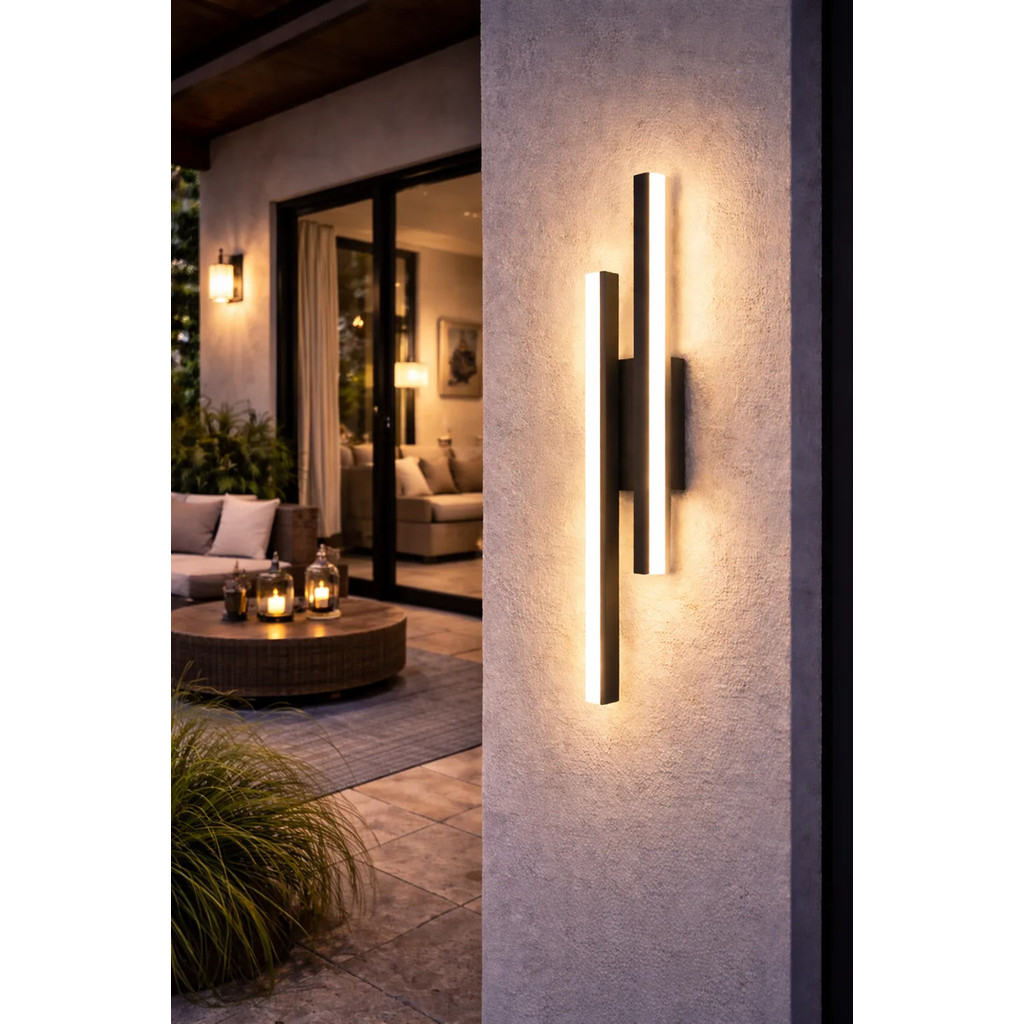 Luminária Arandela Led Parede Externa Moderna Preta Fachada Bivolt Preto