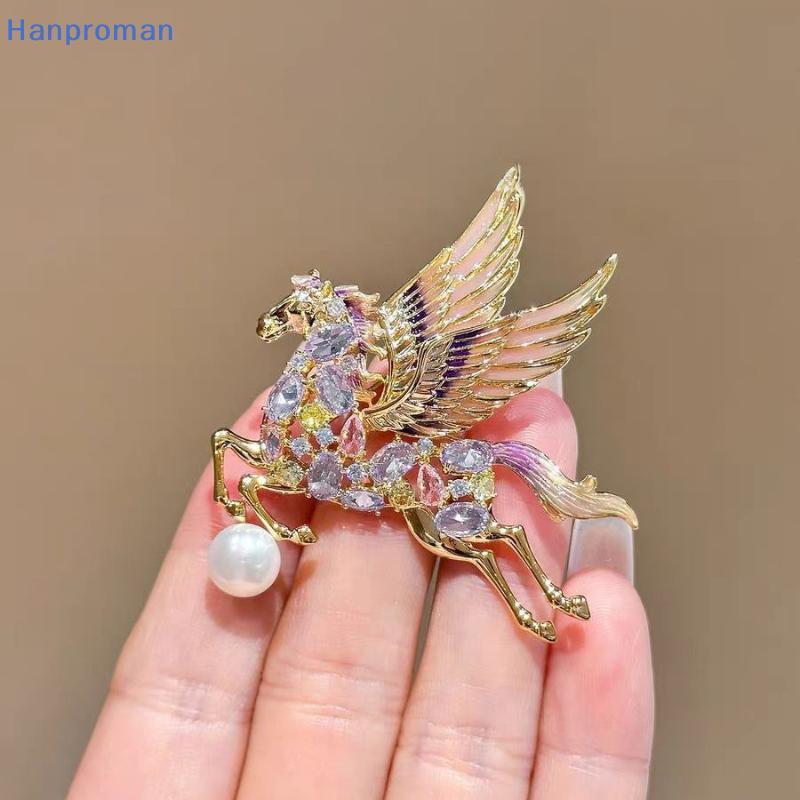 Hanproman > Broches De Cavalo Com Asa De Cristal De Luxo Leve Para Mulheres Fashiona Suéter Casaco Decoração Festa Alfin