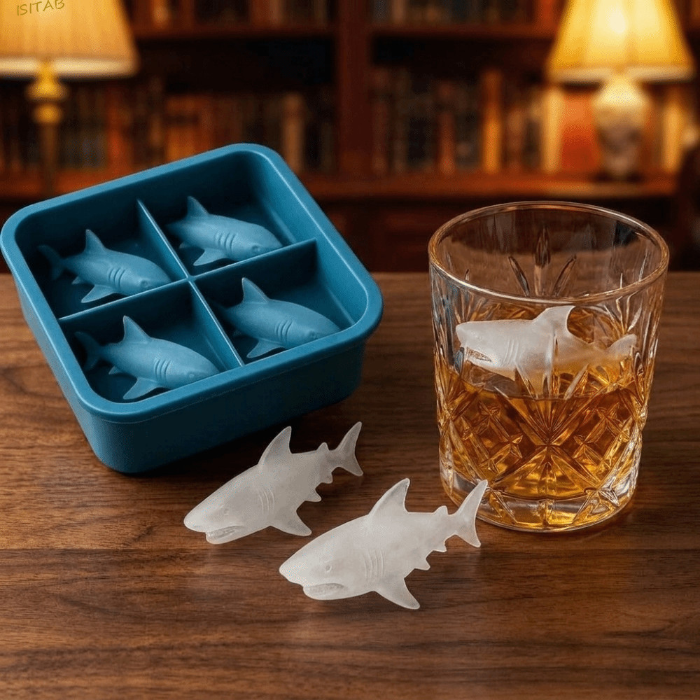 ISITAB Molde De Gelo Em Forma De Tubarão , 2 Peças , Bandeja De Cubos 3D De Qualidade Alimentar , Uísque De Silicone