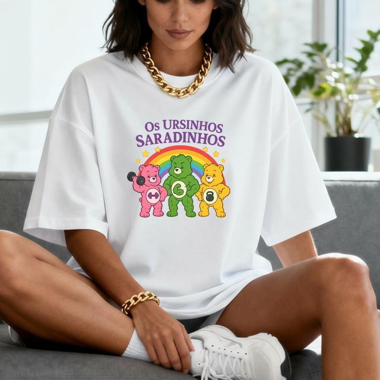 Camiseta  Feminina Roupa T-shirt  Academia Fitness Musculação Estampa Ursinhos Confortável Algodão