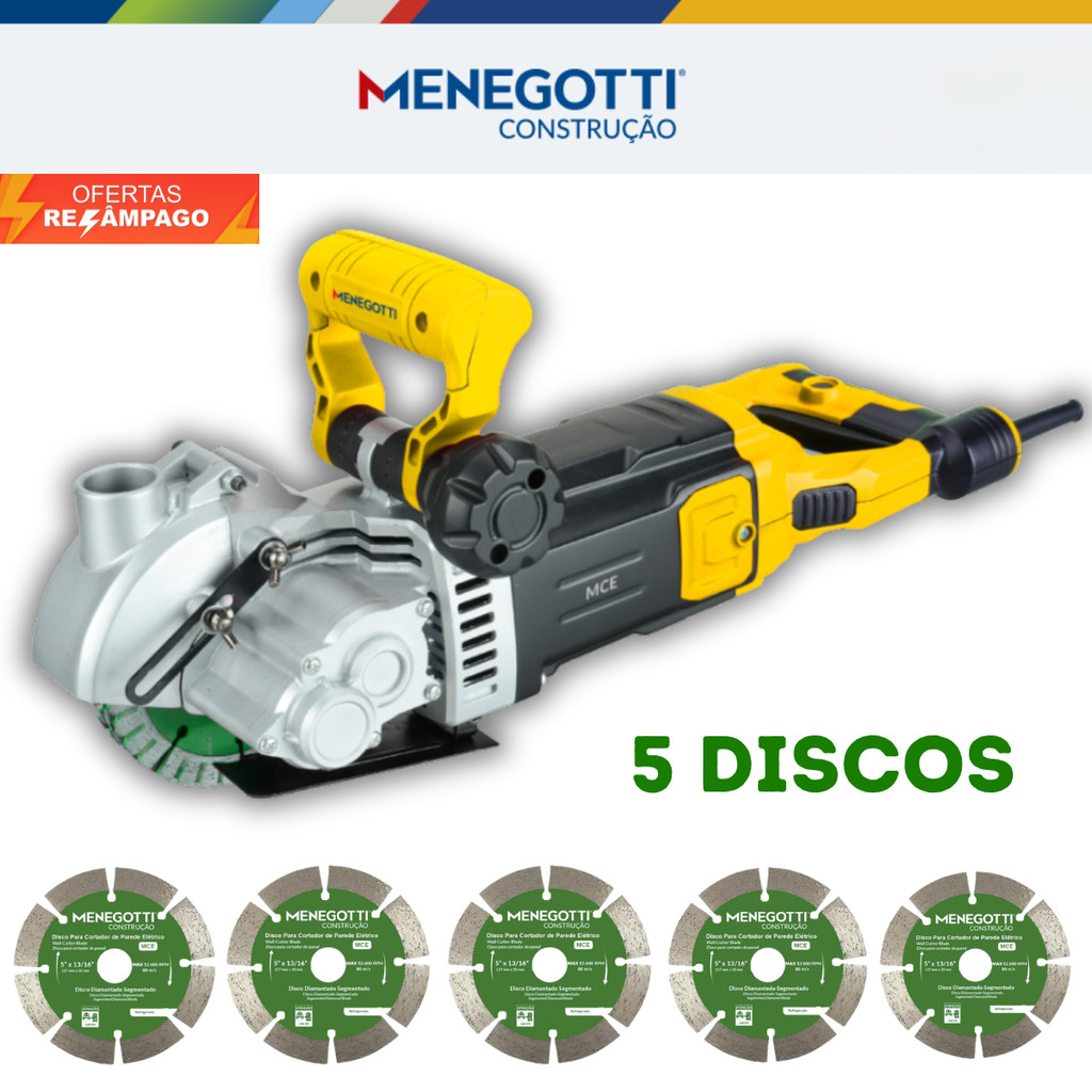 Cortadora Paredes Com 5 Discos 2400w MCE2400 Menegotti 220V Concreto e Alvenaria