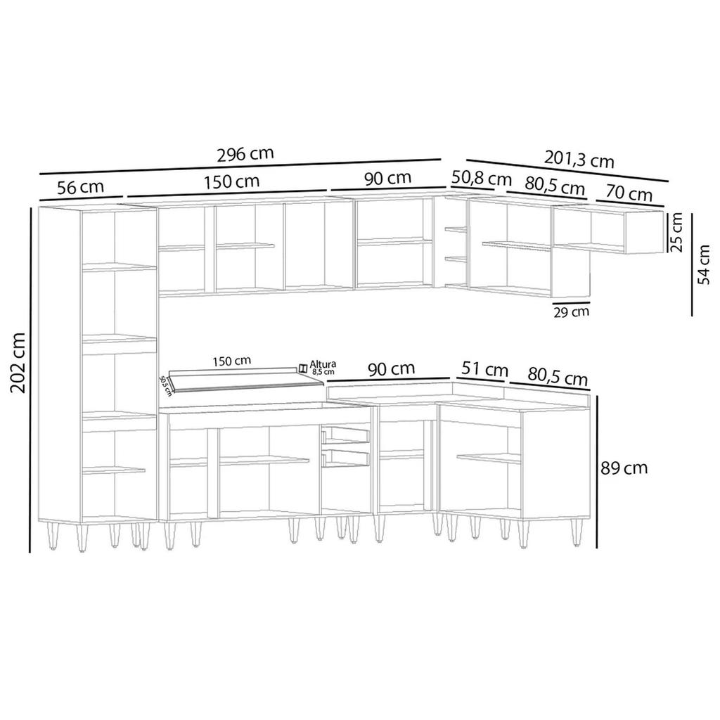 Armário de Cozinha Modulada de Canto 8 Peças CP08 Balcão com Tampo Preto/Cinza - Lumil · foto 2
