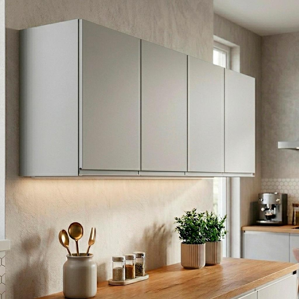 Armário de Cozinha Aéreo 160cm 4 Portas Nevada Cinza Claro - Lumil