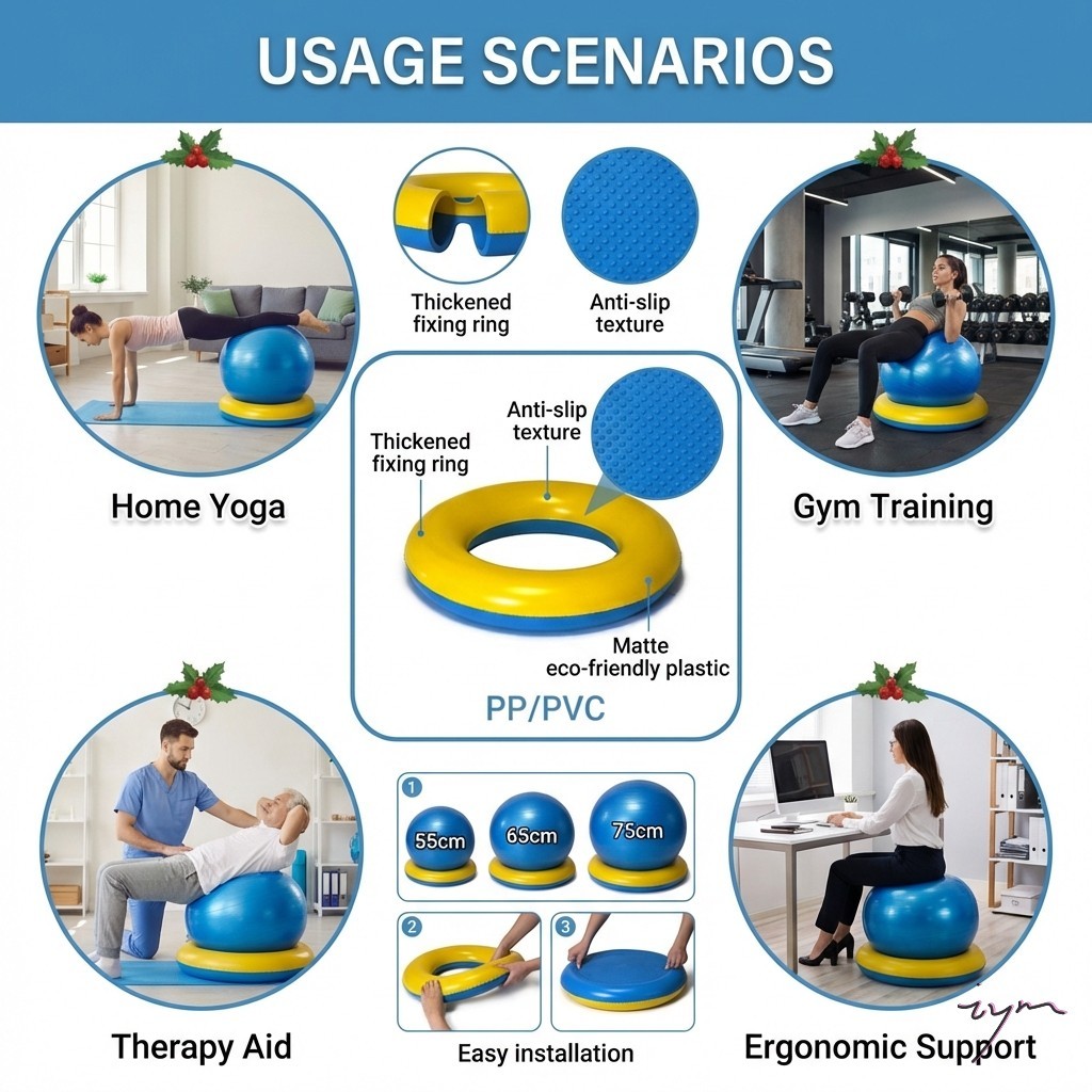 Base De Bola De Exercício De Ioga Antiderrapante Espessada-Acessório De Suporte De Estabilidade Com Anel De Fixação