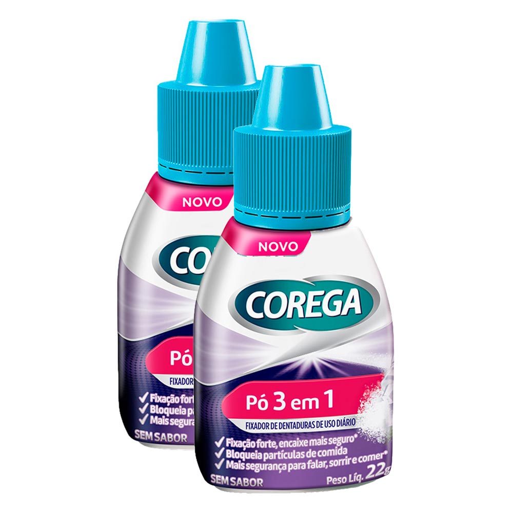 Kit 2 Corega Pó Fixador de Dentadura 3 em 1 Sem Sabor 22g