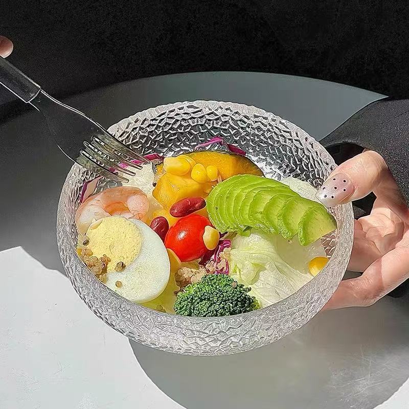 Tigela de vidro martelado estilo japonês, prato de frutas, tigela de sobremesa, saladeira, tigela para pratos frios, fru