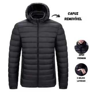 Jaqueta Puffer Masculina Bobojaco Bomber Blusa de Frio Inverno c/ Toca Removível