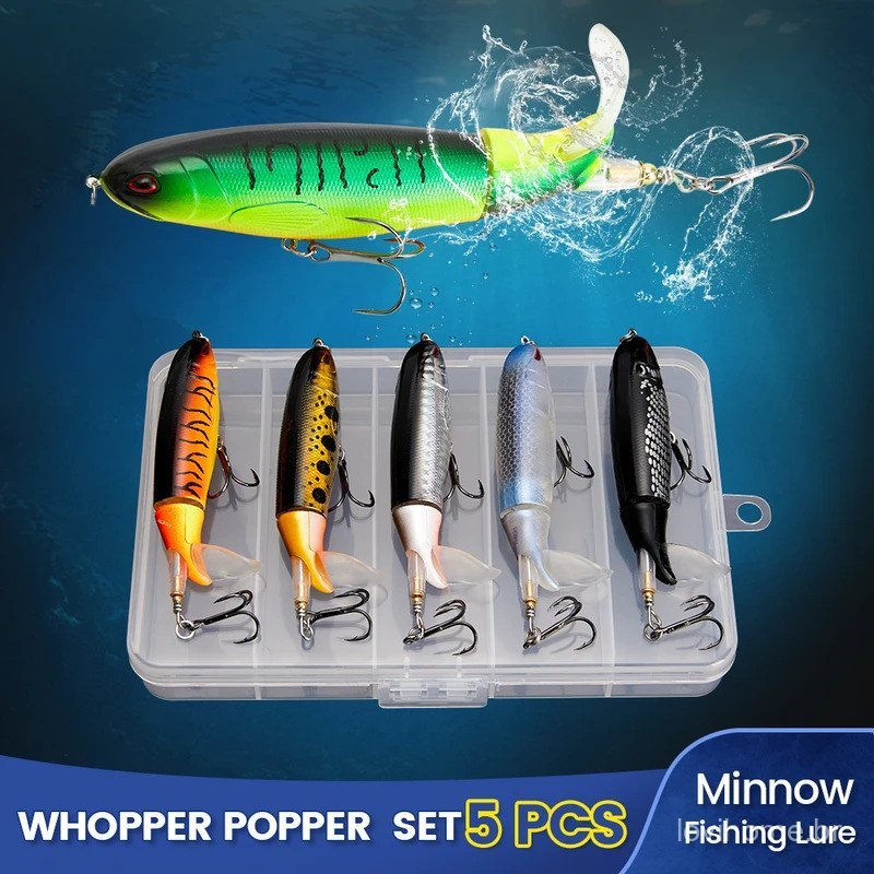 Isca de Pesca Whopper Plopper 10cm 14cm 13g 15g 35g, Isca Artificial de Superfície Tipo Popper Minnow com Olhos 3D