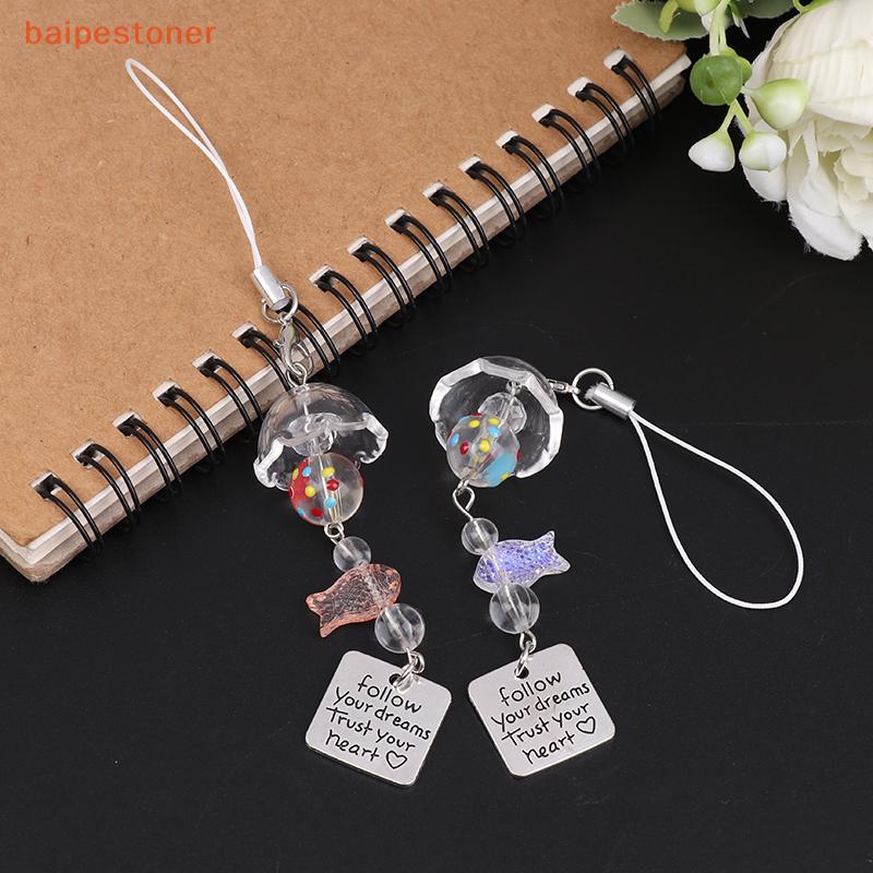 [baipestoner] Chaveiro Transparente Bonito Peixinho Vento Carrilhão Pingente Telefone Cordão Kawaii Saco Acessórios Deco