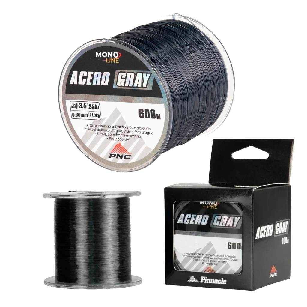 Linha Monofilamento PNC Acero GRAY - 0,30mm 25lbs - 600m