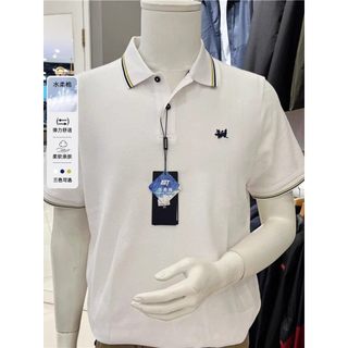 [2 cores] Camiseta masculina de manga curta Yagoer de algodão macio com lapela de cor pura520001BFA BFA