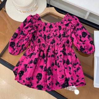 Camisa Floral em torno do pescoço cintura estreita mangas bufantes mais magro olhar novo nicho Casual topo feminino I#21