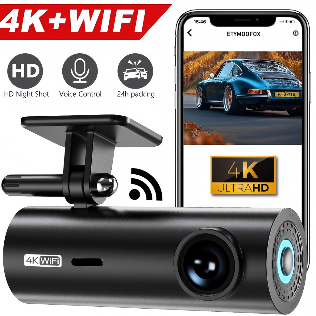 dashcam para carro, gravador de vídeo automotivo, caixa preta, Dash Cam 4K WiFi Mini Câmera frontal, monitor de