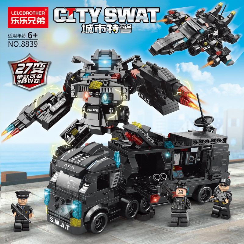 Lele Brothers 8839 City SWAT Polícia Negra 27 Mudança Compatível Montagem de Partículas Pequenas Brinquedos Educacionais