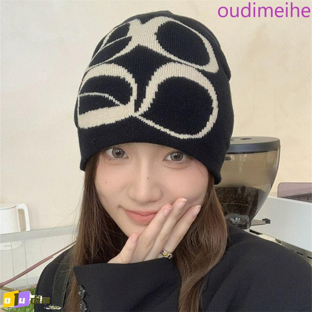 Gorro de Tricô OUDIMEIHE, Beanie Y2k com Letras de Lã, Estilo Coreano, Pullover ETO3