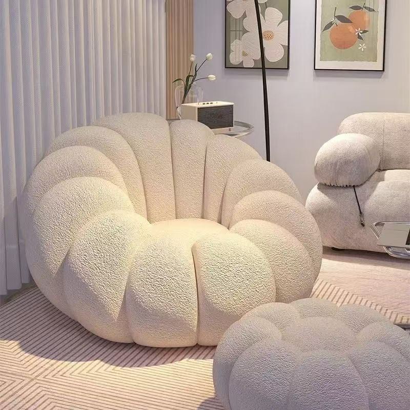 Sofá preguiçoso cadeira de abóbora reclinável pode dormir único estilo creme quarto sala estar pequeno sofá varanda cade