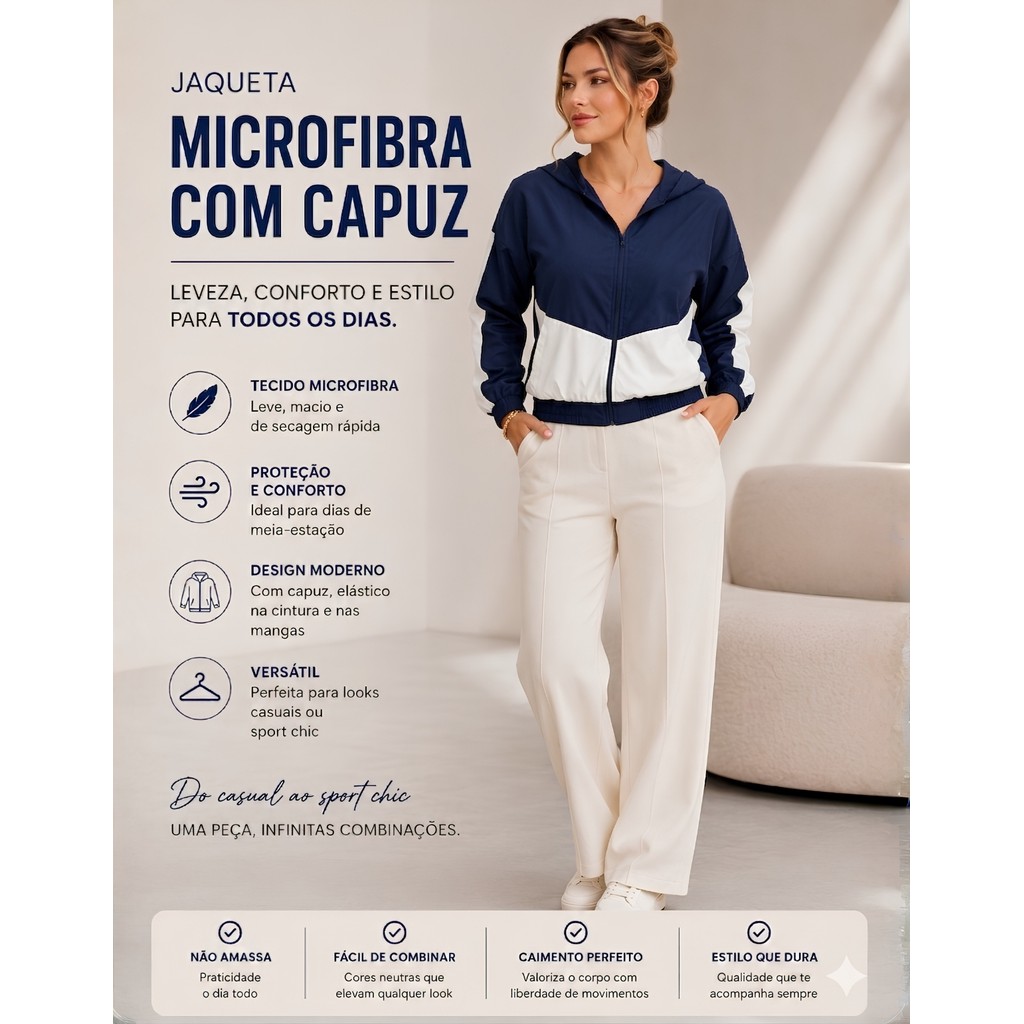 Jaqueta Feminina Leve Microfibra Multiuso Dia a Dia Versatil