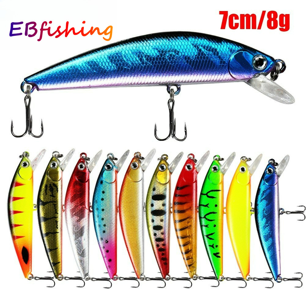 1pcs 7cm 8g Isca De Pesca Minnow Água Afundando Snakehead Bass Lures Long Throw Lure Hard Bait 3D Eyes Laser Trolling Pl
