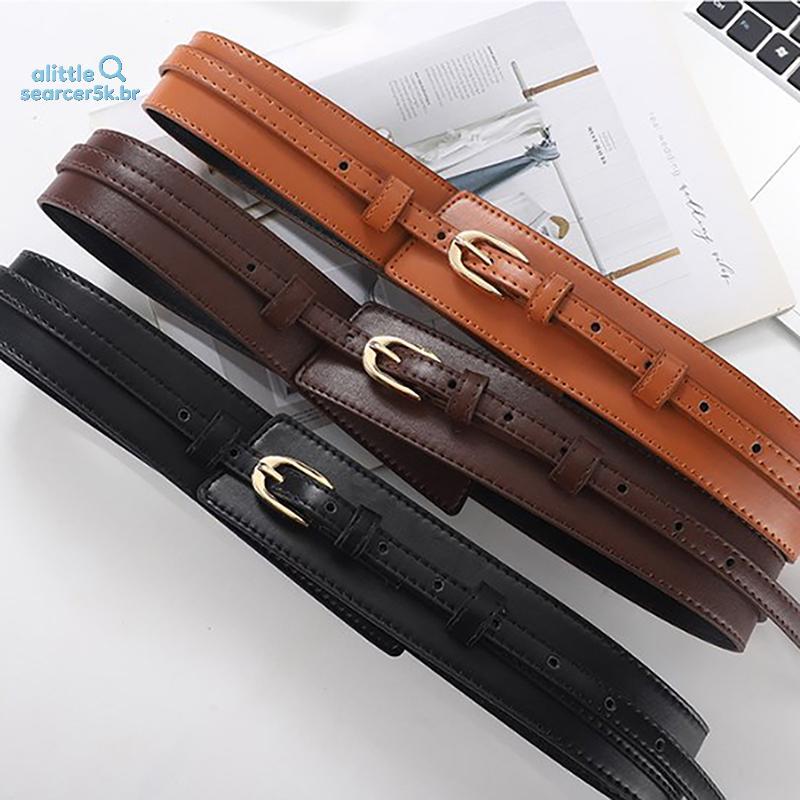 alittlesearcer5k Simples Couro Do Plutônio Destacável Cinto Moda Pino Bule Cintura Larga Vintage Casaco Vestido Para Rou