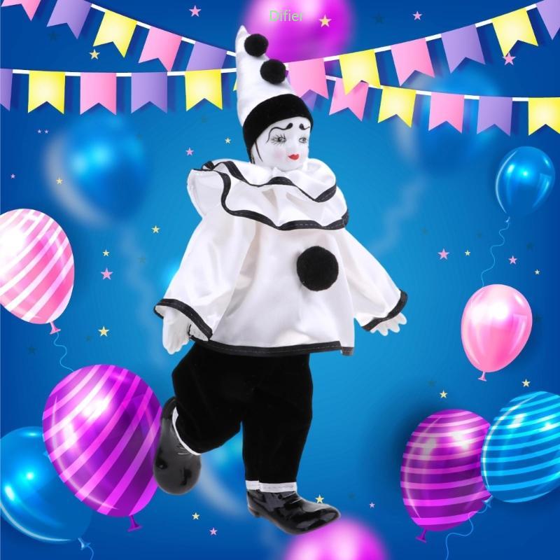 Difier Antigo Branco Cerâmica Palhaço Boneca Olhos Vidro E Roupa Para Prateleira Mesa Exibição Escritór