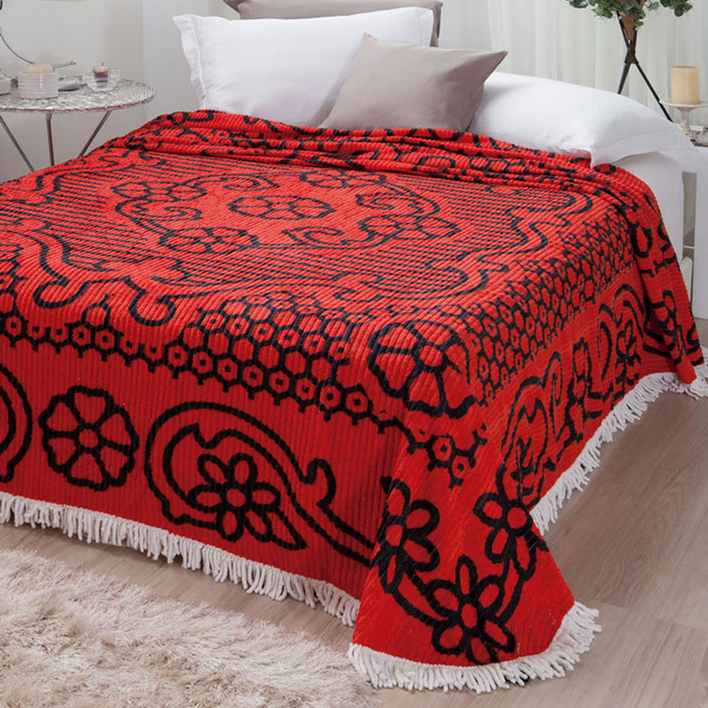 Colcha Chenille King Jolitex Canelada com Franja 220x240cm Cobre Leito Sofisticado Macio Decorativo