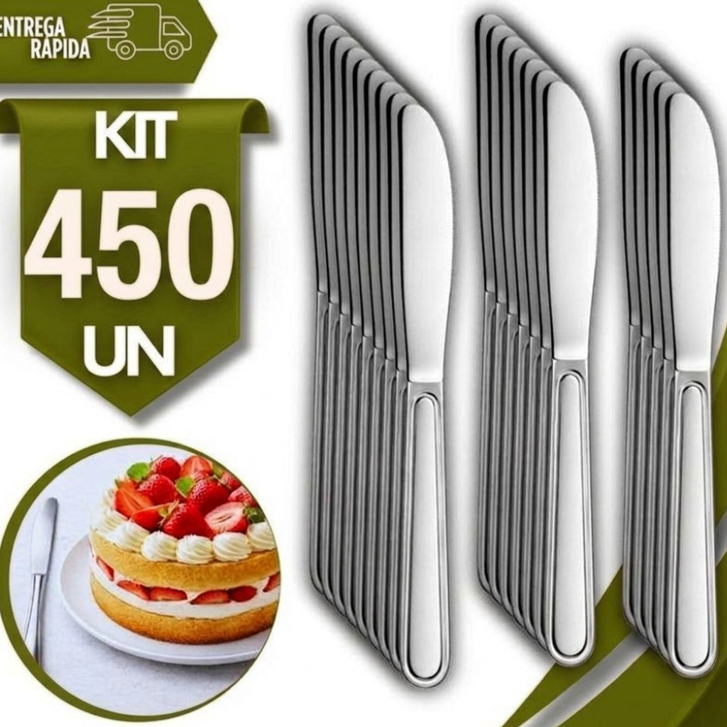 Conjunto de Facas Aço Inox Sobremesas 17,5Cm Pão doce Doce Bolos Doceria Cozinha Buffet Restaurante Talher Premium