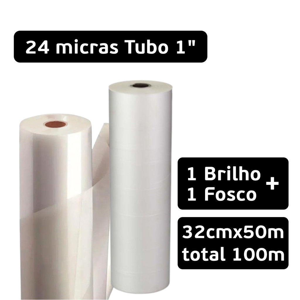 BOPP Brilho + Fosco 24 Mic (2 Bobinas 32cmx50m) Tubo 1 Pol