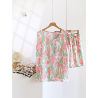 Pijamas de seda de algodão feminino verão colete Shorts algodão Artificial loungewear sem mangas algodão seda loungewear