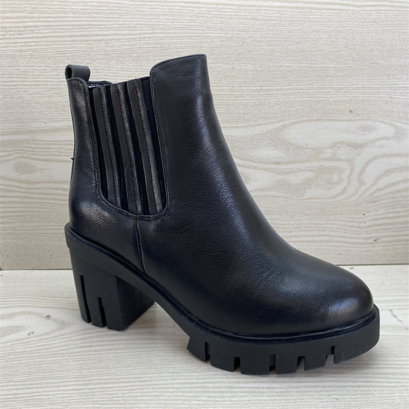 Botas Chelsea de couro genuíno genuíno 2025 novo estilo feminino inverno preto salto grosso plataforma botas curtas mais