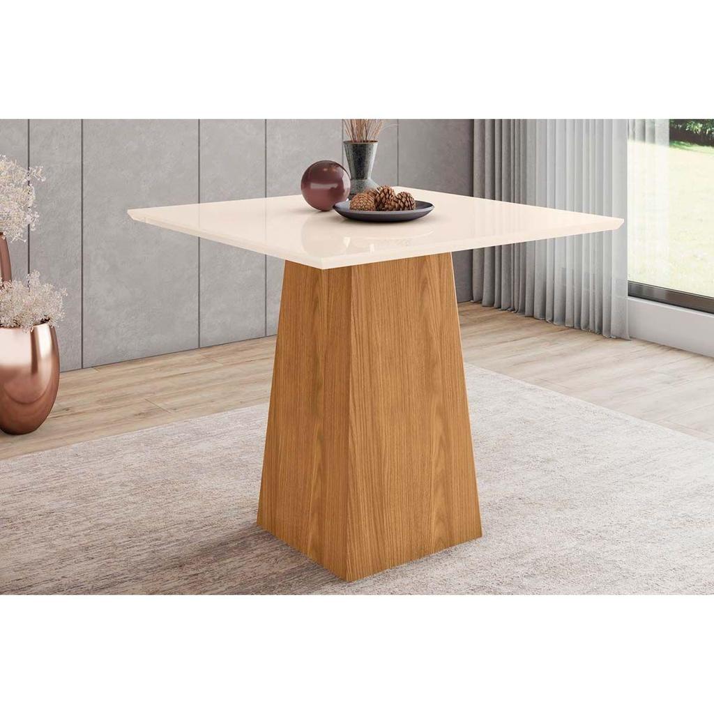 Mesa de Sala Jantar Dora c/Tampo Madeirado 90x90cm Nature/Off White - Henn