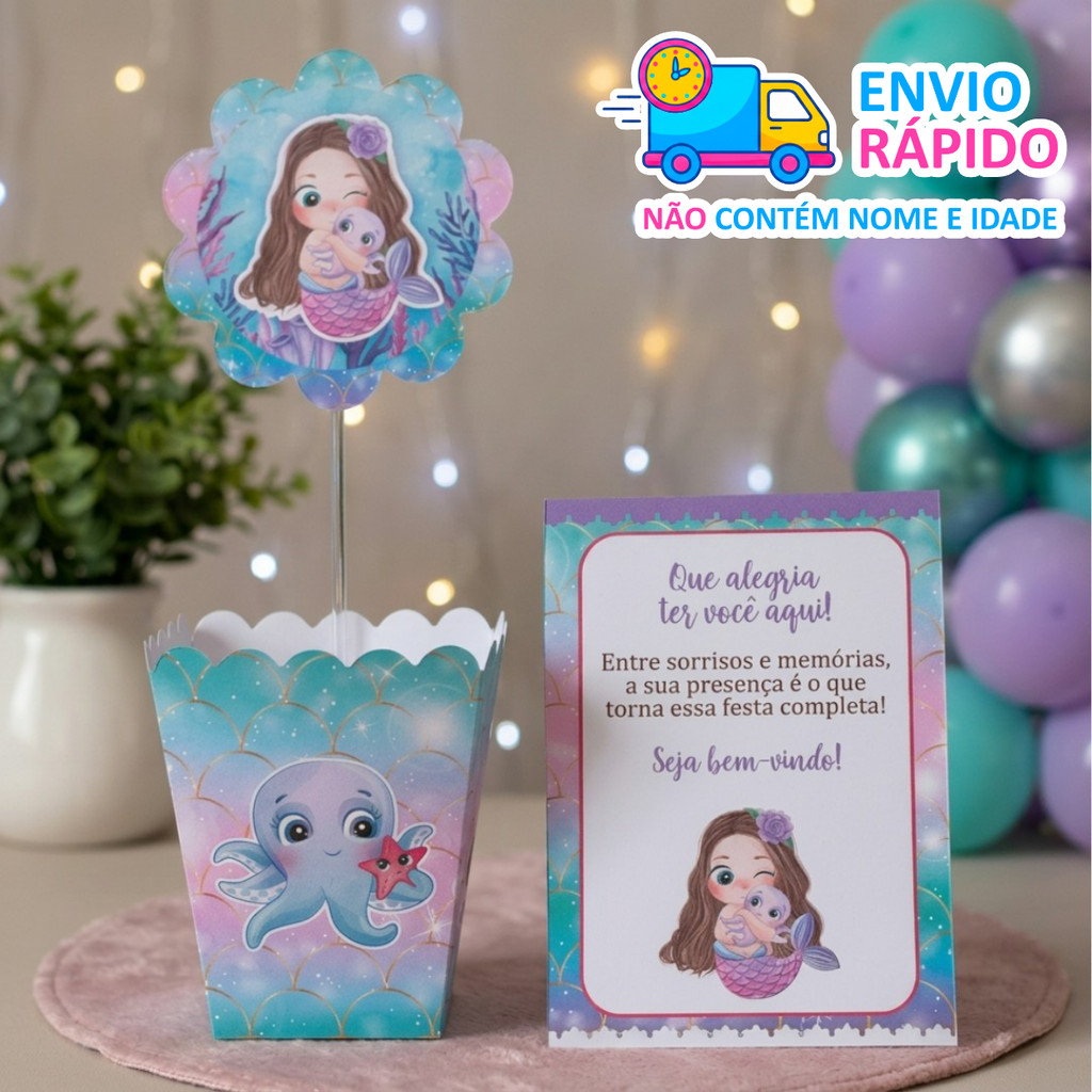 Centros de mesa + Plaquinhas Sereia - PEGUE E MONTE - PRONTA ENTREGA lembrancinhas mimos decoração personalizados