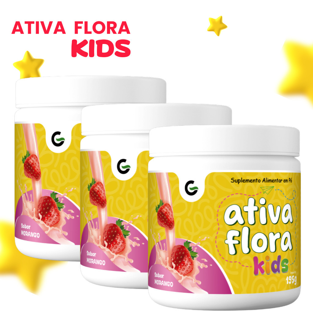3X Ativa Flora Kids 195g Sabor Morango - Fibra Infantil com Polidextrose