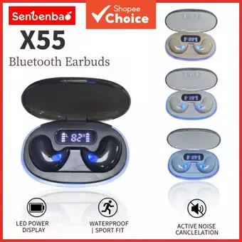 Senbenbao X55 Fones De Ouvido TWS Sono Sem Fio Bluetooth Display Led Alta Fidelidade Estéreo Cancelamento Ruído À Prova