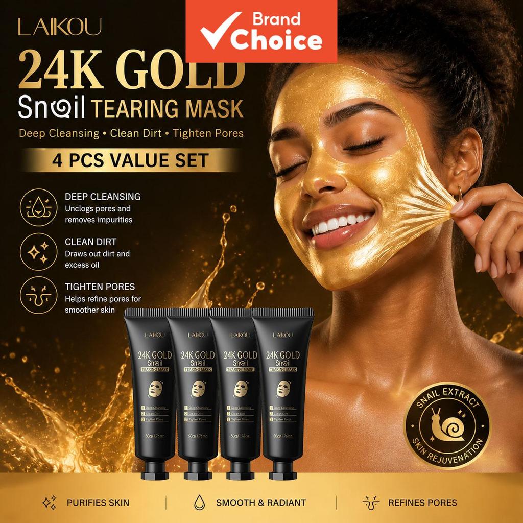 LAIKOU Máscara Facial 24K Gold Caracol 4 unidades - Peel Off Máscara Facial de Limpeza Profunda, Removedor de Cravos,