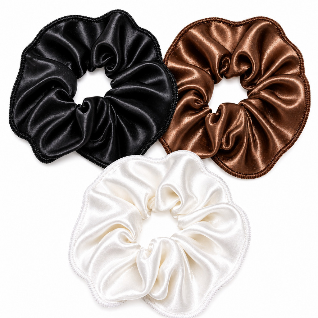 Scrunchie de Cetim Luxo Anti Frizz Elástico de Cabelo Não Quebra Fio Kit com 3 Xuxa Amarrador