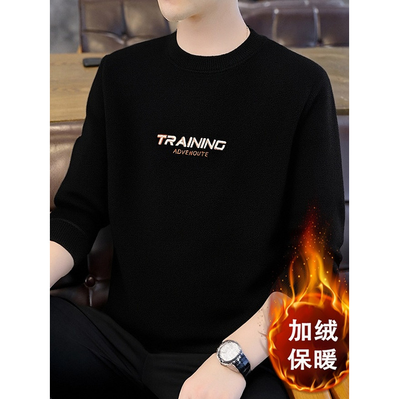 Camisola masculina outono inverno forro de lã engrossado camisola de fundo adolescente estilo estudante inverno quente n