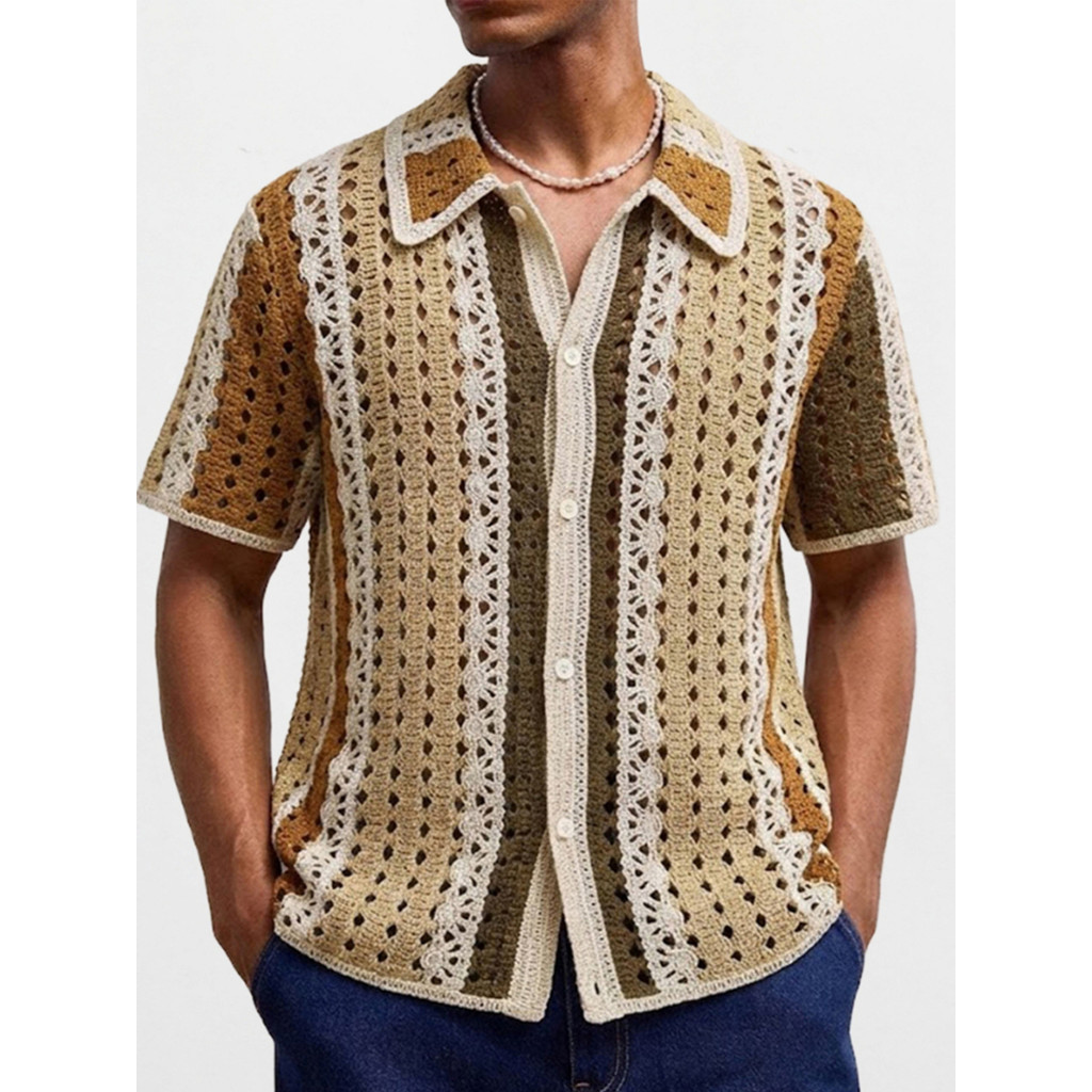 top Masculino De Manga Curta Suéter POLO Casual Com Gancho Solúvel Em Água Europeu E Americano