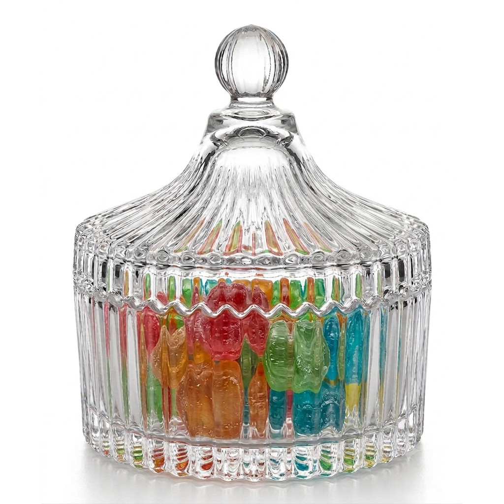 Pote De Vidro Cristal Carrossel Com Tampa Baleiro Bomboniere Para Balas Doces Decoração Mesa