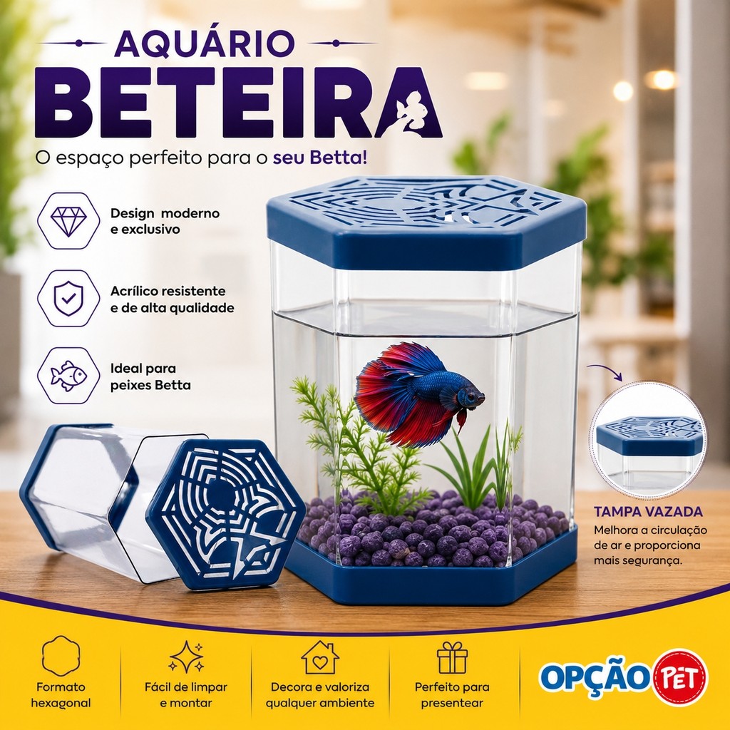 Aquário Beteira Para Peixe Betta Azul