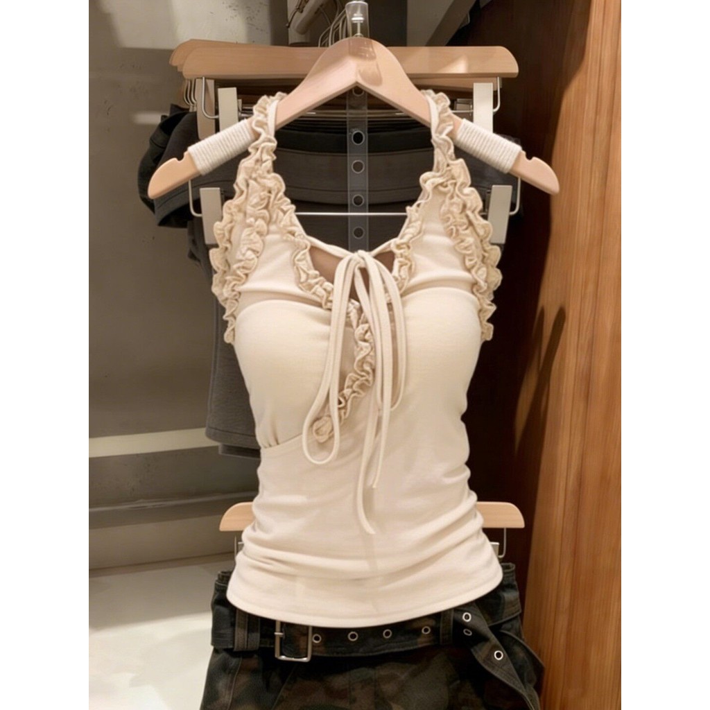 Puro Desejo Quente Menina Orelha De Madeira Halter Pescoço Camiso Camisola Feminina 2026 Novo Emagrecimento Sem Costas T