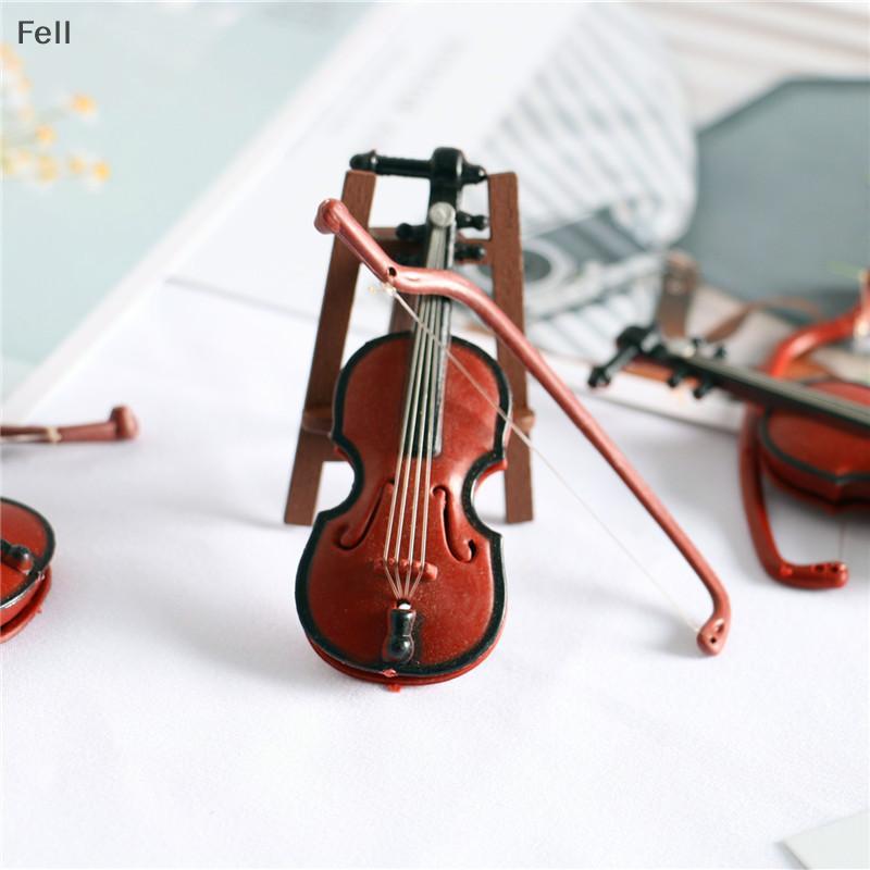 [Fel] 1/12 Casa De Bonecas Mini Instrumento Musical Modelo Guitarra Clássica Violino Para Boneca Venda Quente