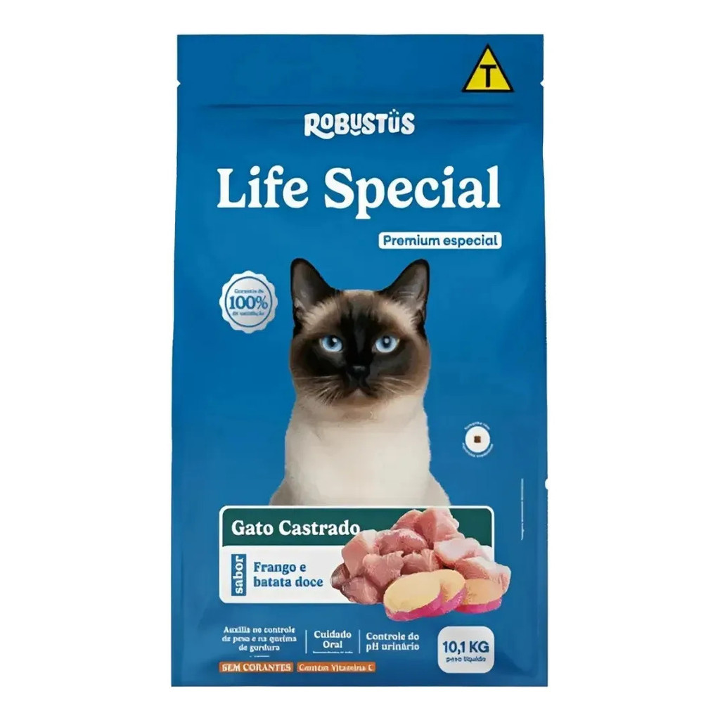 Ração Para Gatos Castrados Robustus Life Special Frango E Batata Doce 10,1kg Premium Alimento Saudável Sem Corantes