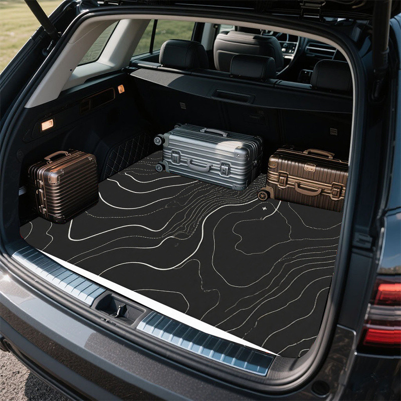 Tapete Universal para porta-malas de carro, padrão de contorno de terreno de cor minimalista, fundo preto fosco puro com
