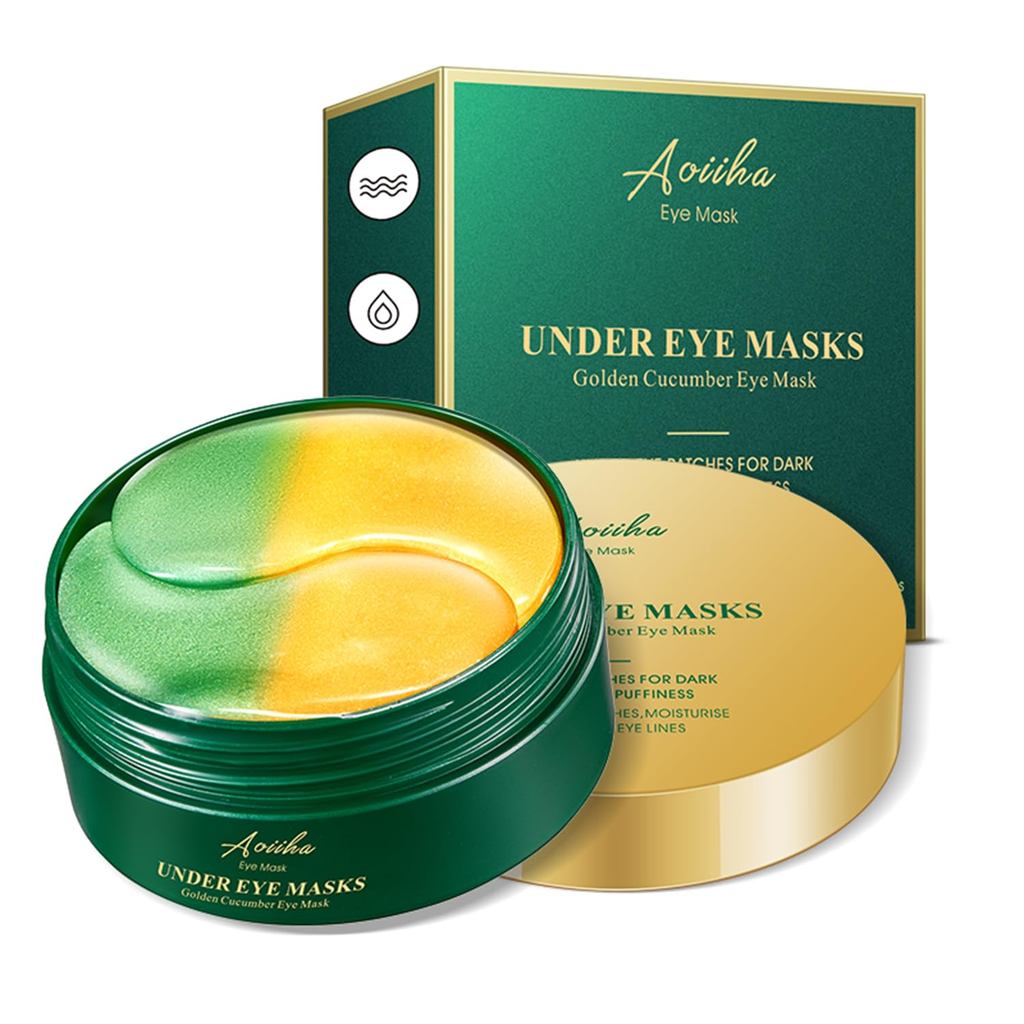 Patches de Olhos de Pepino Dourado - 60 Pares de Máscara de Hidrogel para Olheiras e Rugas com Colágeno, Ácido Hialurôni