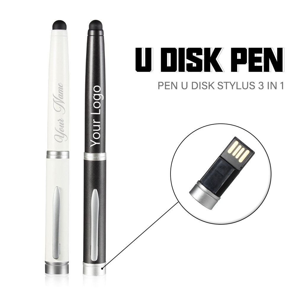 Logotipo Personalizado Gratuito 3 Em 1 Metal USB 2.0 Flash Drive Touch Screen Stylus Pen 4GB 8GB 16GB 32GB 64GB 128GB Pr
