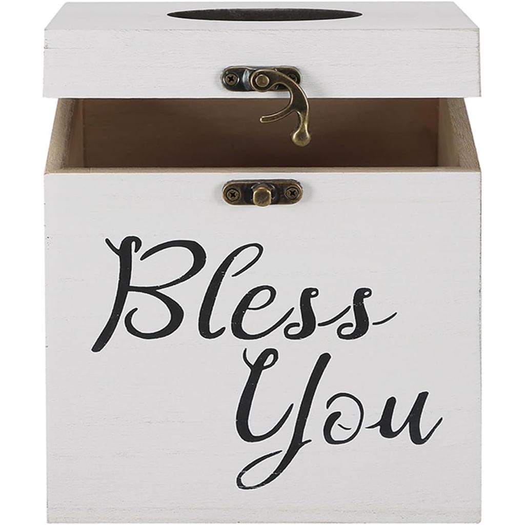 Capa para Caixa de Lenços Bless You, Capa Quadrada de Madeira para Caixa de Lenços, Suporte de Papel Higiênico Estilo Fa