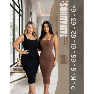 Vestido Midi Feminino Anarruga Alta Compressão Tamanhos P ao G4 Preto e Marrom