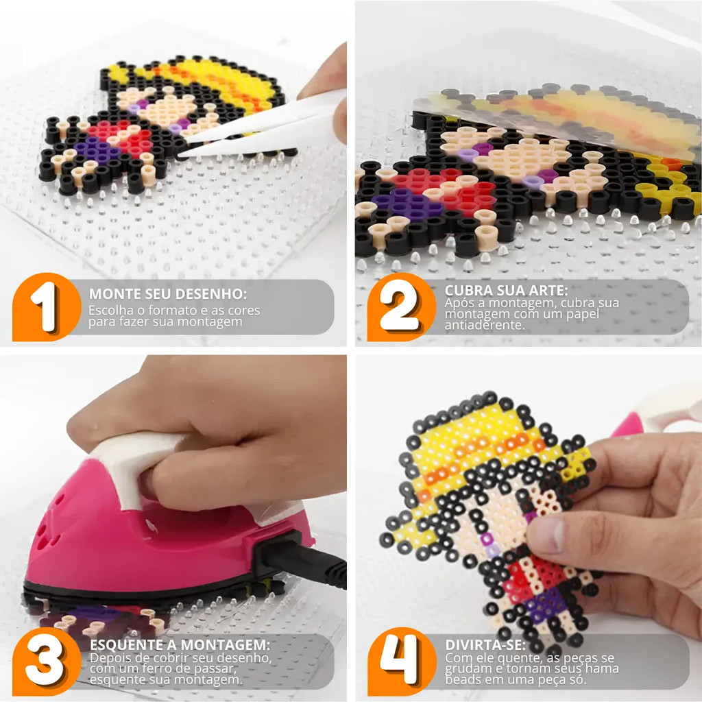 Detalhes do Conjunto Hama Beads 10.000 Pçs 24 Cores 2,6mm E Organizadora Plástico Maleável PixelArt