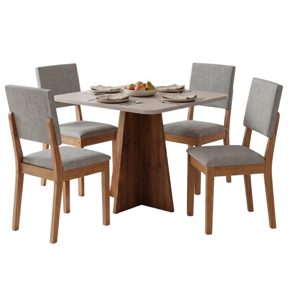 Conjunto Sala de Jantar Mesa Quadrada 0,90m Moove 4 Cadeiras Linda